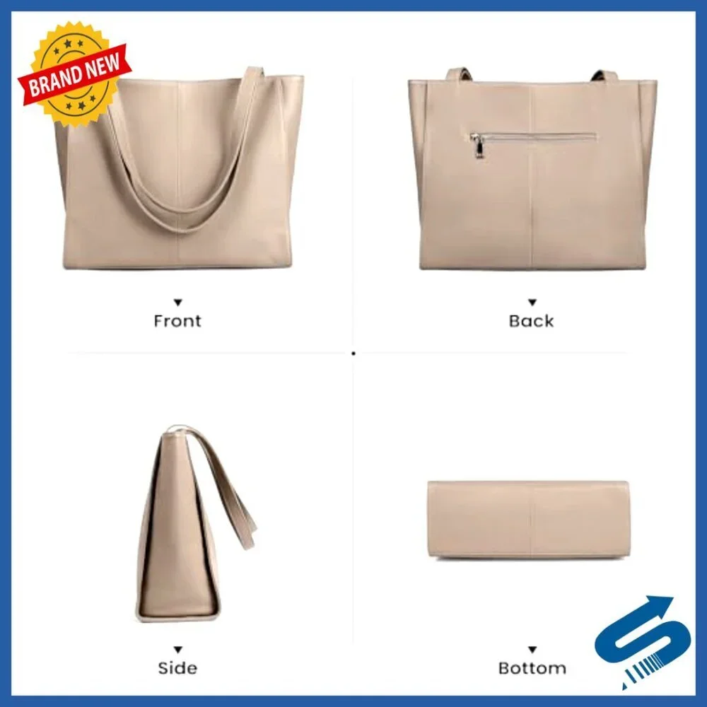 Genuine Leather Tote Bag with Laptop Compartment for Work & Travel